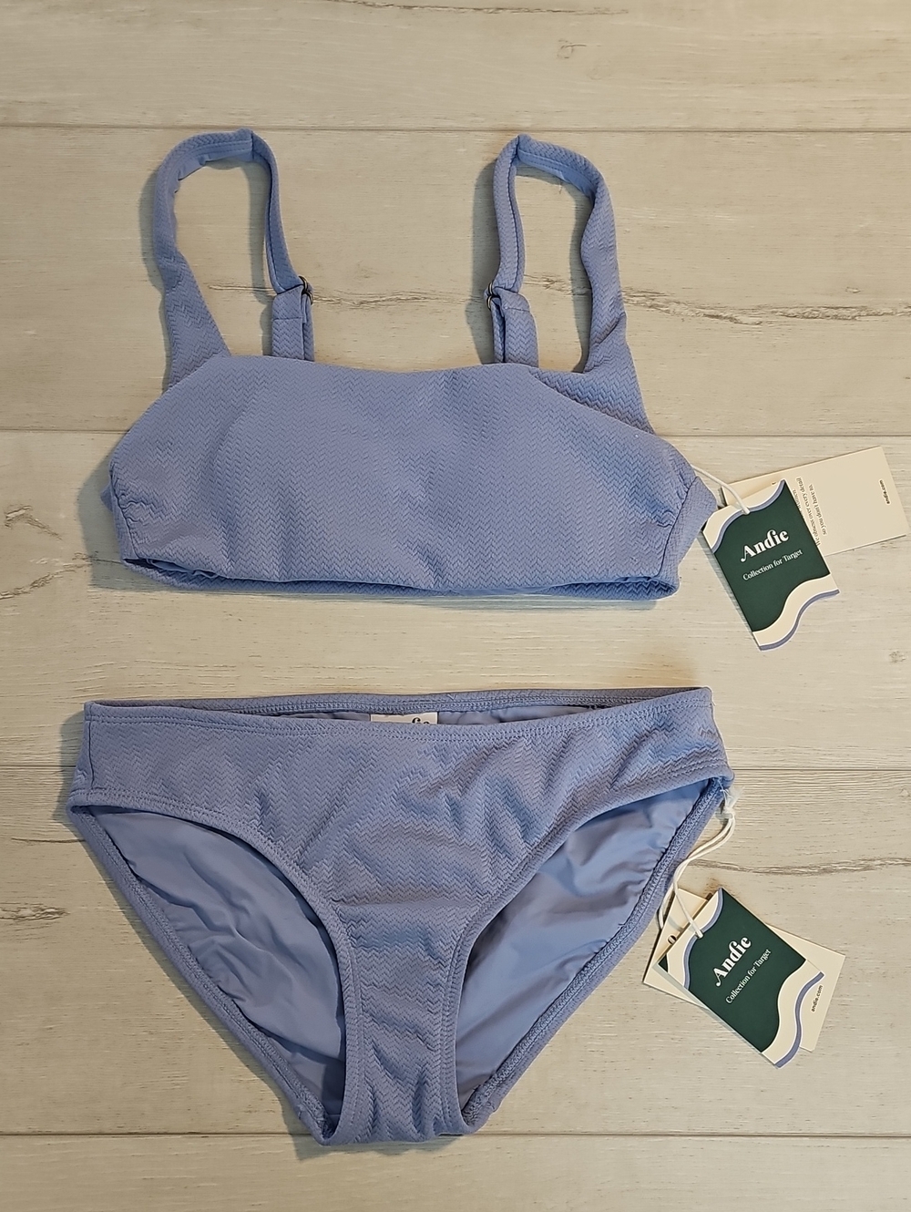 Andie Women's XS Chevron Textured Bikini Set in a Purplish Blue Shade